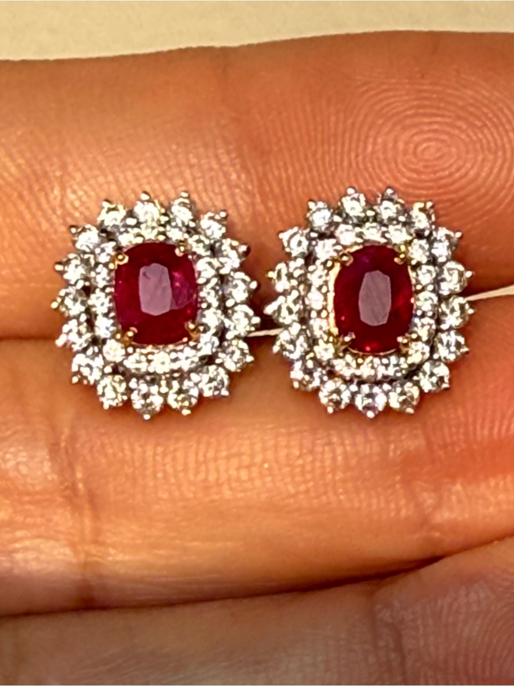 GIA Natural Burmese Ruby and diamond earrings in 18k solid gold